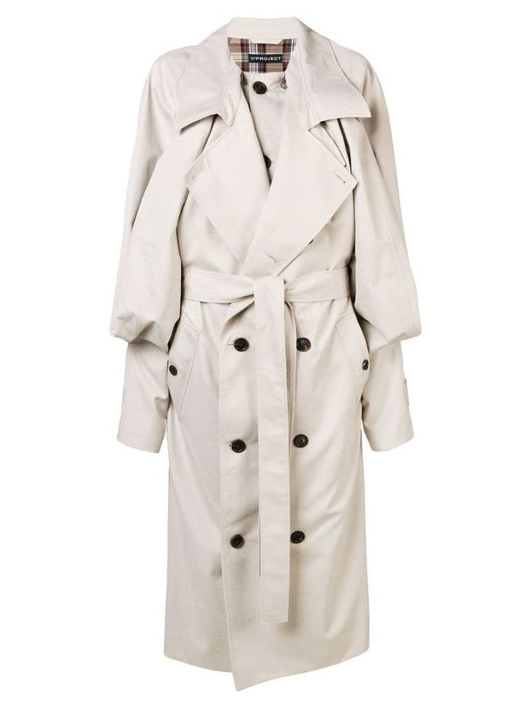 Y/Project draped front oversized trench coat - Neutrals
