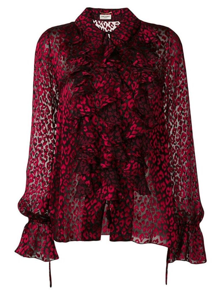 Saint Laurent sheer leopard print shirt - Red