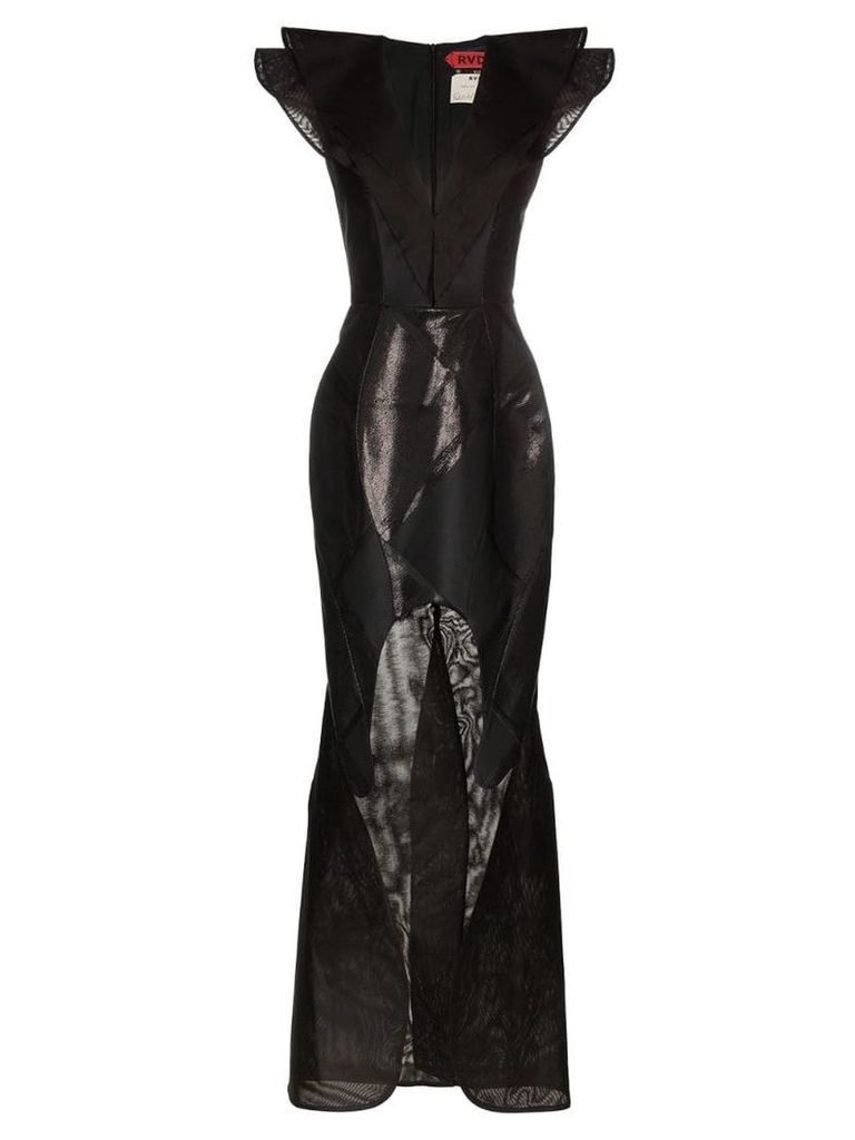 Ronald Van Der Kemp sleeveless V-neck ruffle cutout gown - Black