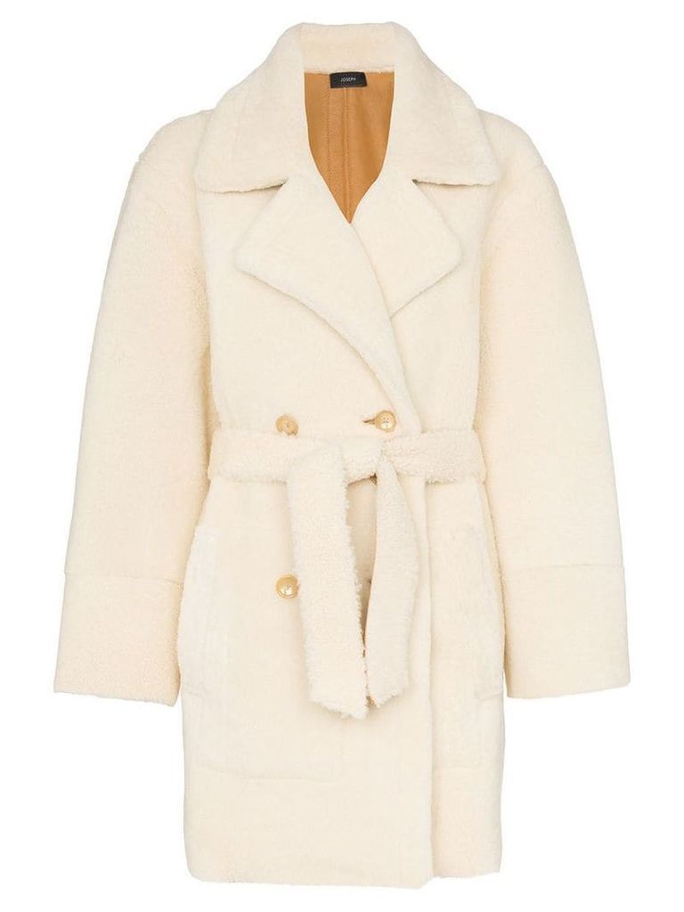 Joseph Jimmy belted double-breasted shearling coat - White