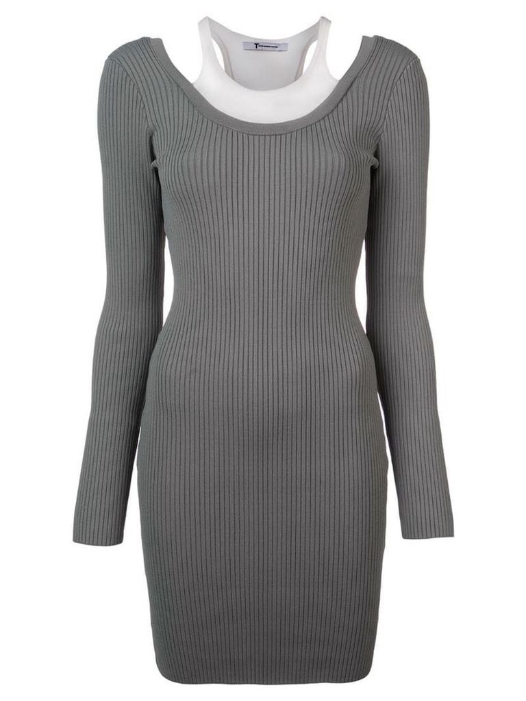 T By Alexander Wang ribbed knit fitted dress - Grey
