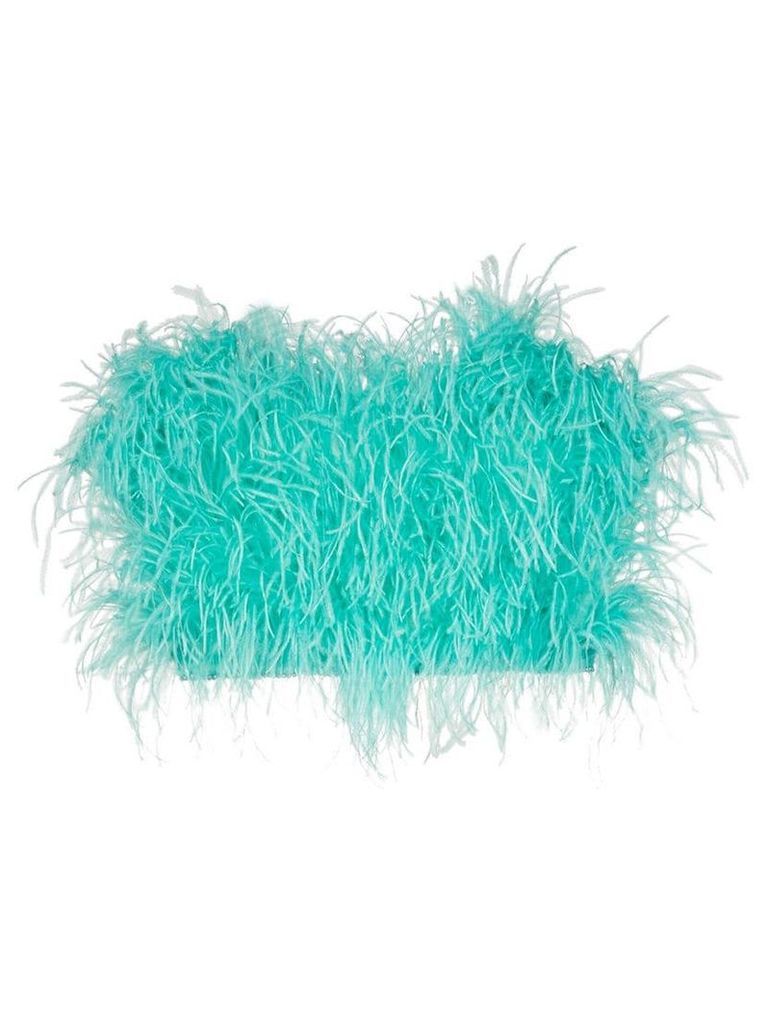 Attico Ostrich Feather Cropped Bustier - Blue