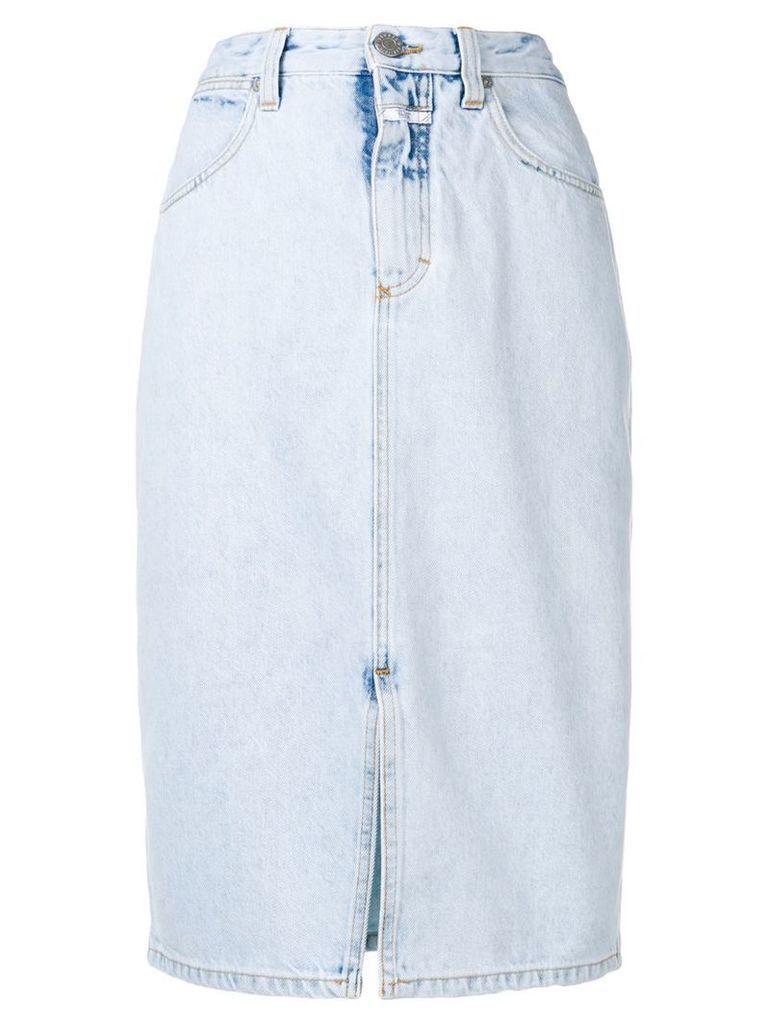 Closed mid-length denim skirt - Blue