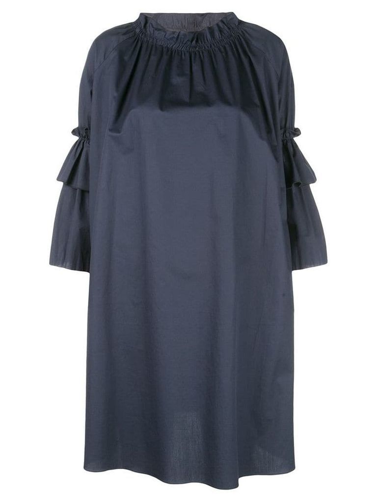 Cynthia Rowley Eden Smocked Ruffle Neck Mini Dress - Blue