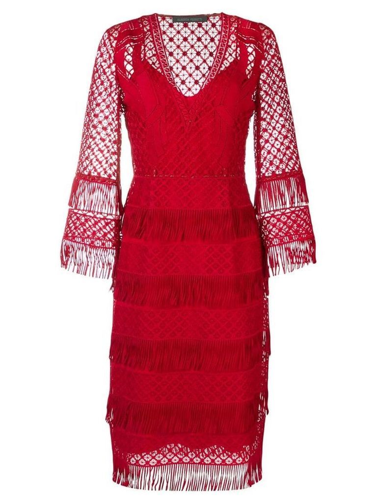 Alberta Ferretti fringed midi dress - Red