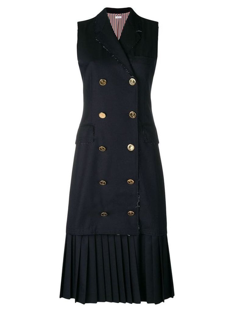 Thom Browne Pleated Wool Chesterfield Dress - Blue