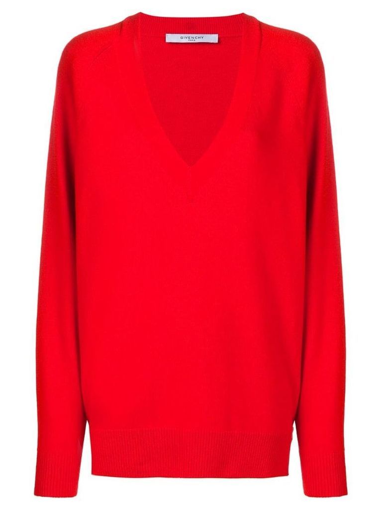 Givenchy oversized zip-side v-neck jumper - Red