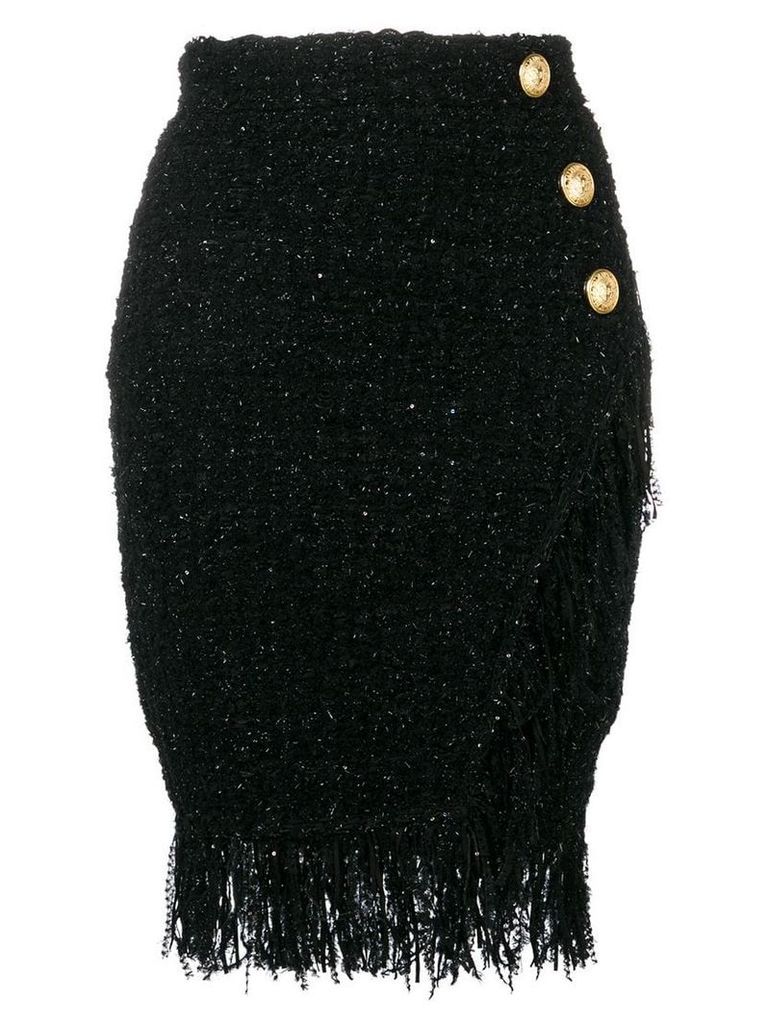 Balmain wrap-around fringed skirt - Black