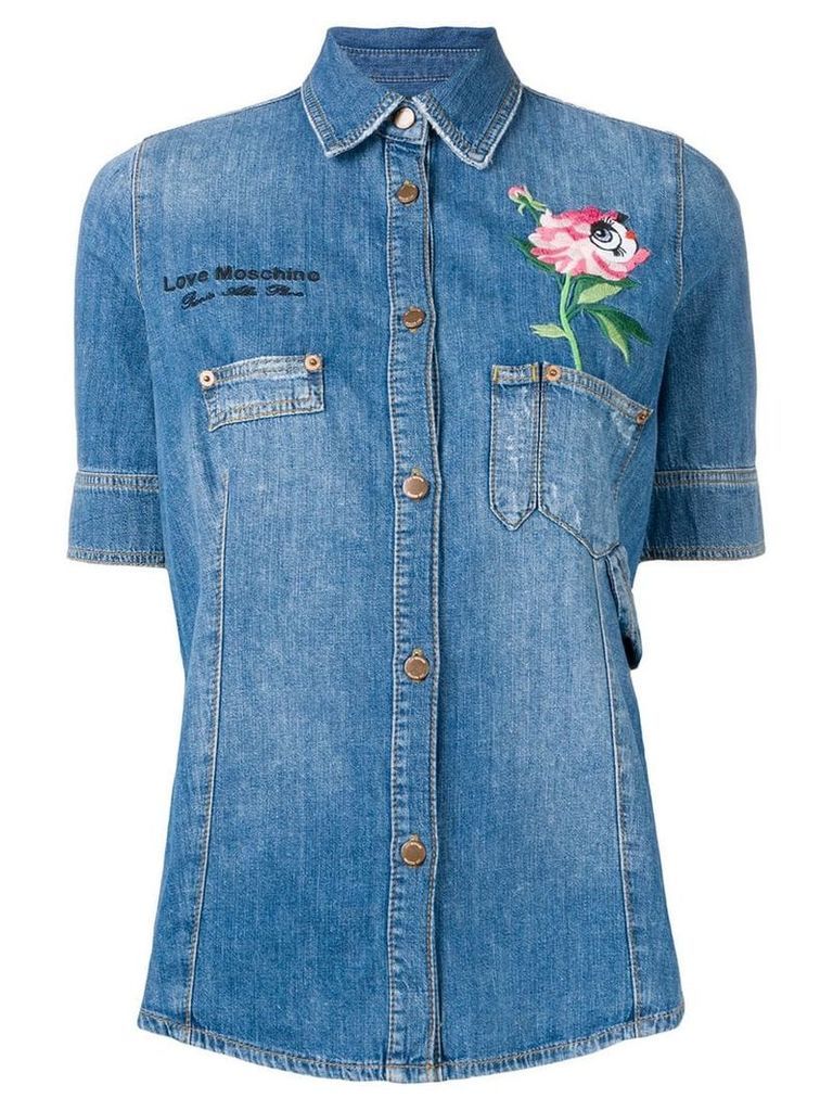 Love Moschino floral embroidered denim shirt - Blue