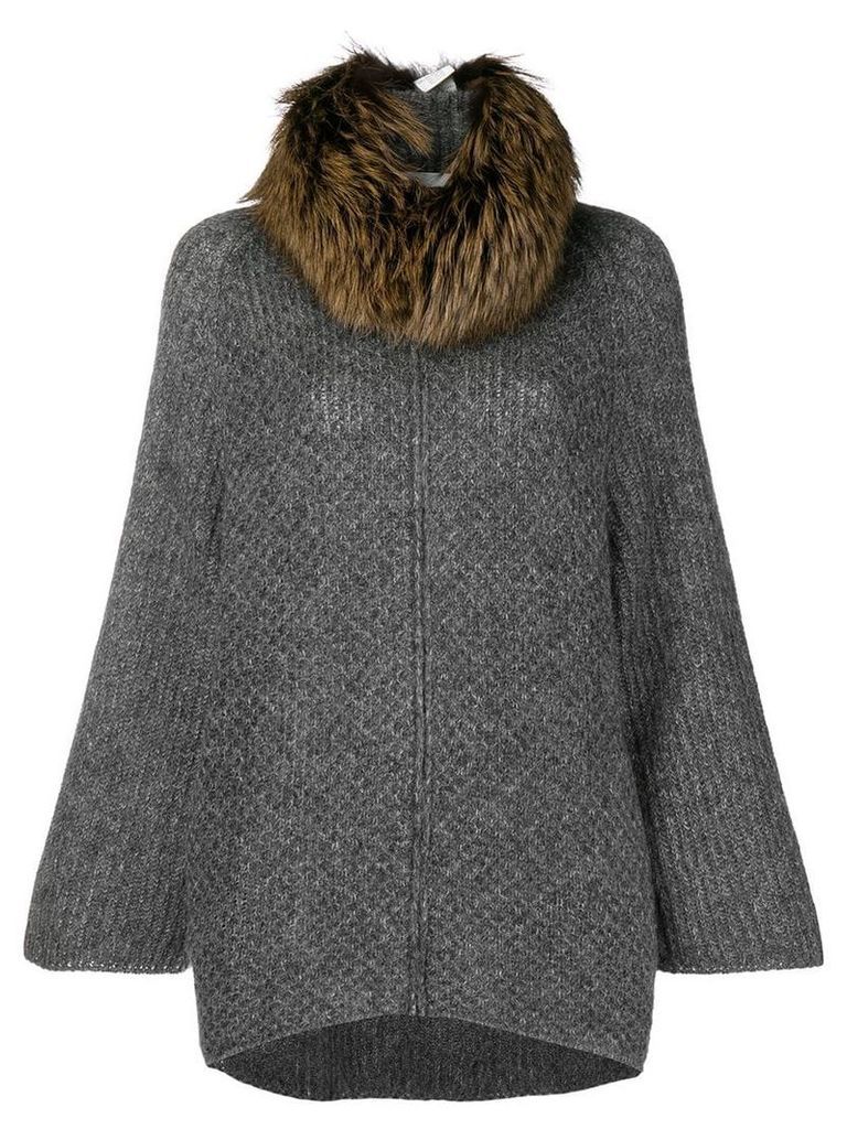 Fabiana Filippi fur collar knitted coat - Grey