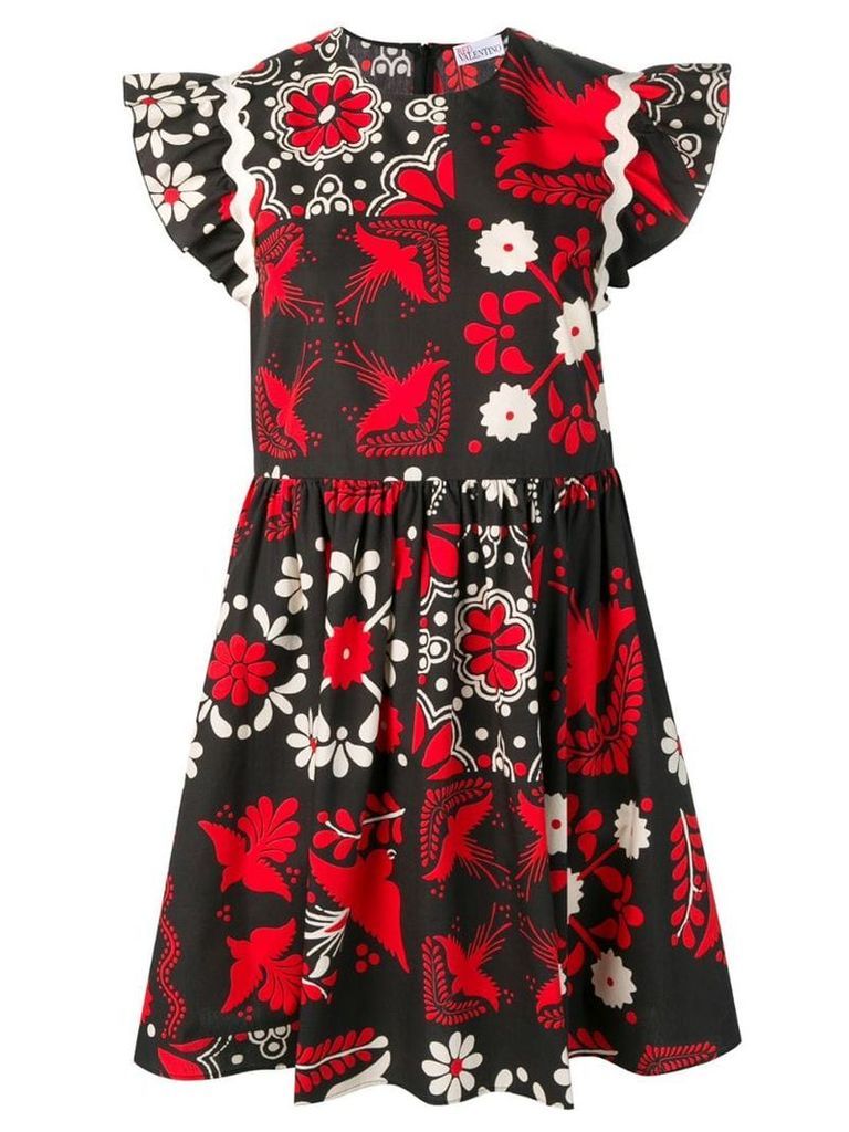 Red Valentino bird and floral print mini dress - Black