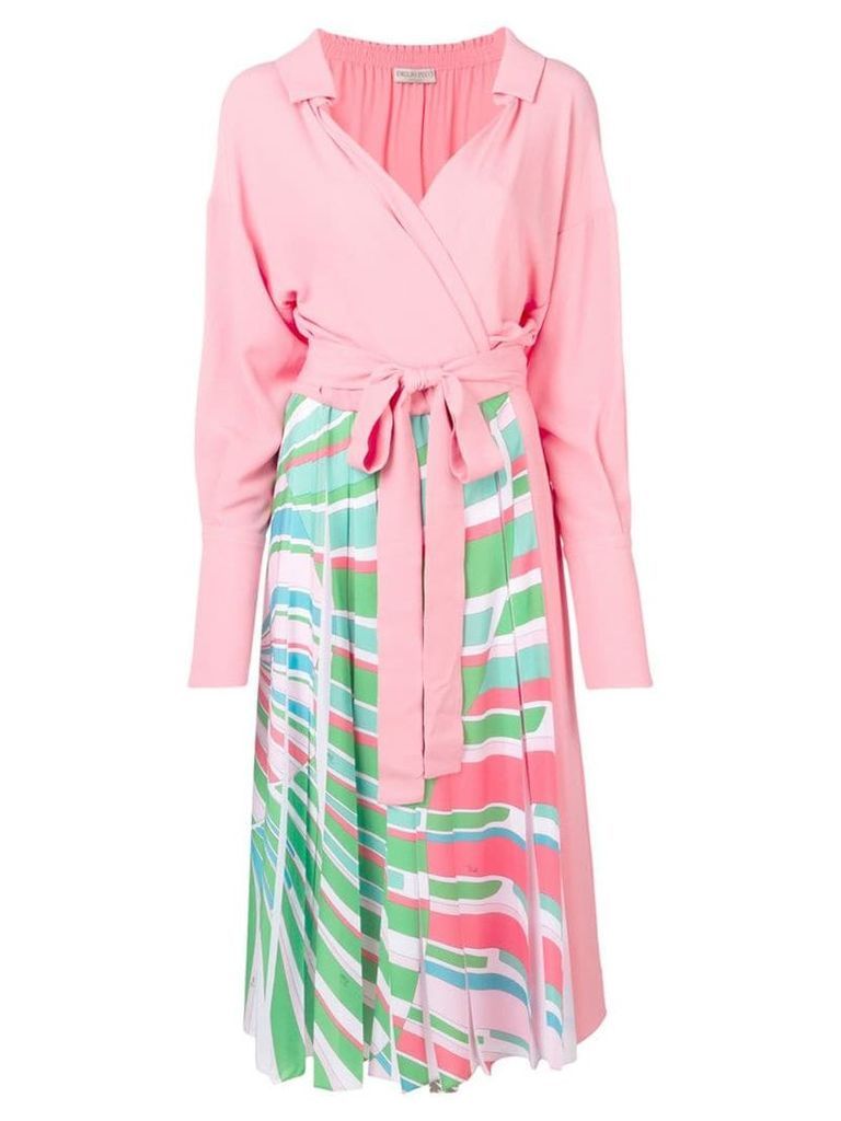 Emilio Pucci Shell Print Wrap Front Silk Mid-Length Dress - Pink