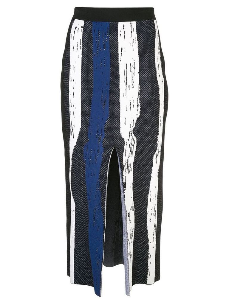 Derek Lam Knit Brush Stroke Jacquard Skirt with Front Slit - Blue