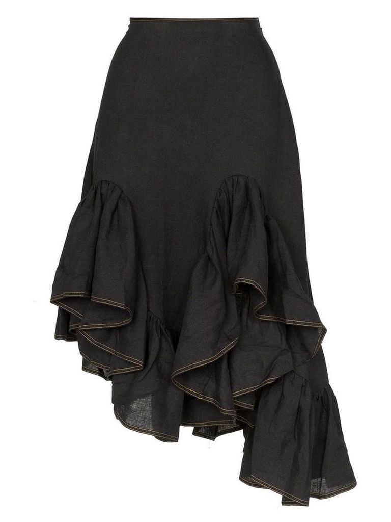 Marques'Almeida ruffled hem midi asymmetric linen skirt - Black
