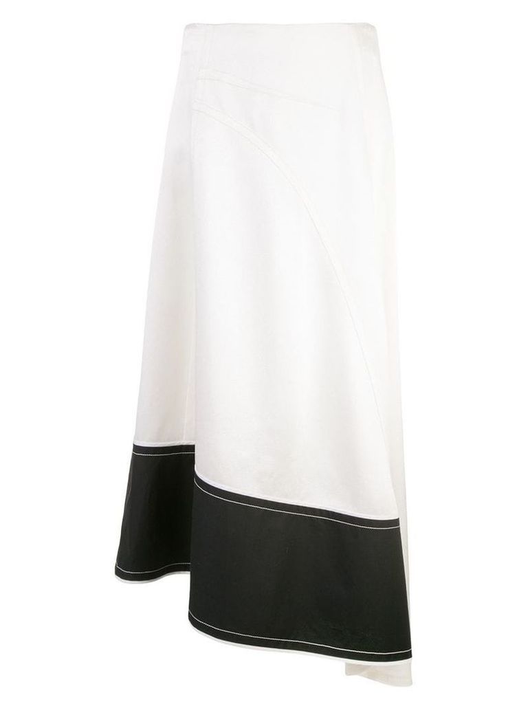 Derek Lam Asymmetric Pebble Crepe Satin Midi Skirt with Contrast Hem