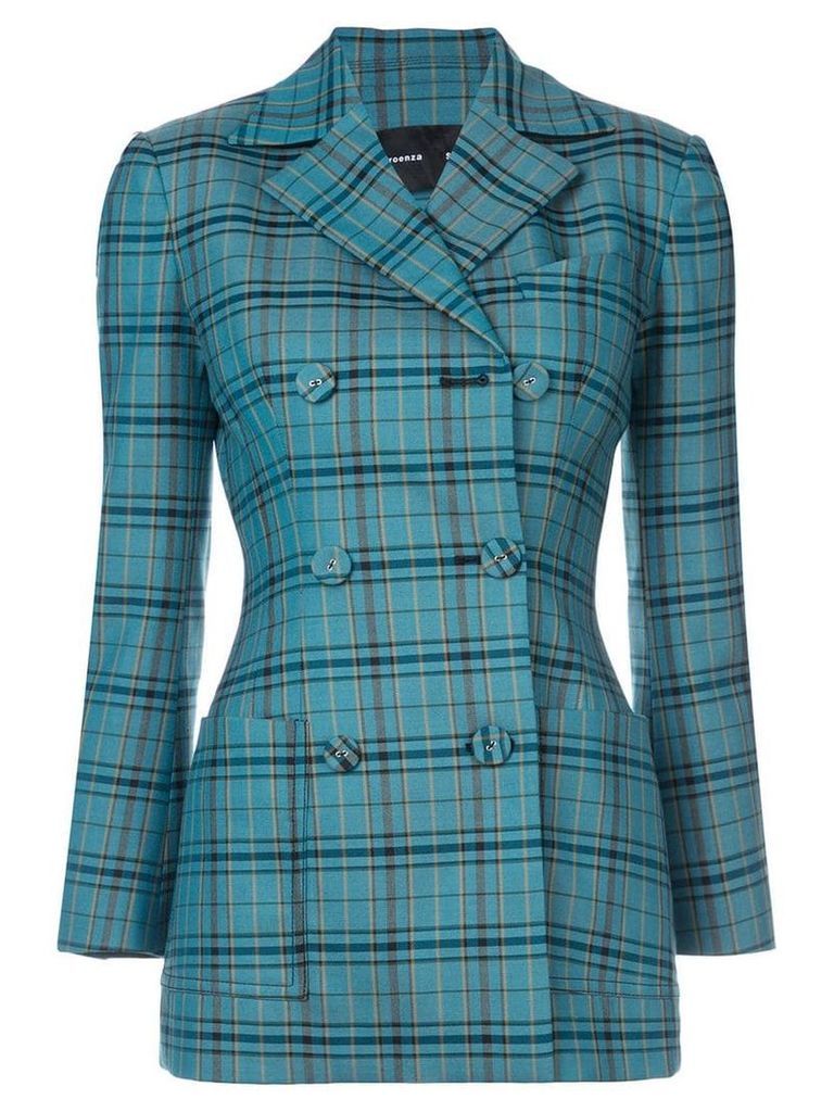 Proenza Schouler Plaid Double Breasted Blazer - Blue