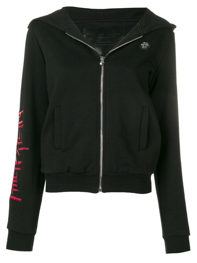 Philipp Plein embellished skull zip front hoodie - Black