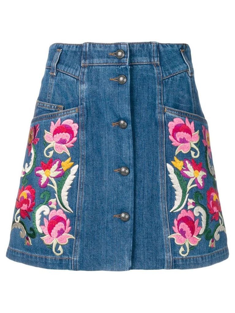 Etro floral button-down denim skirt - Blue