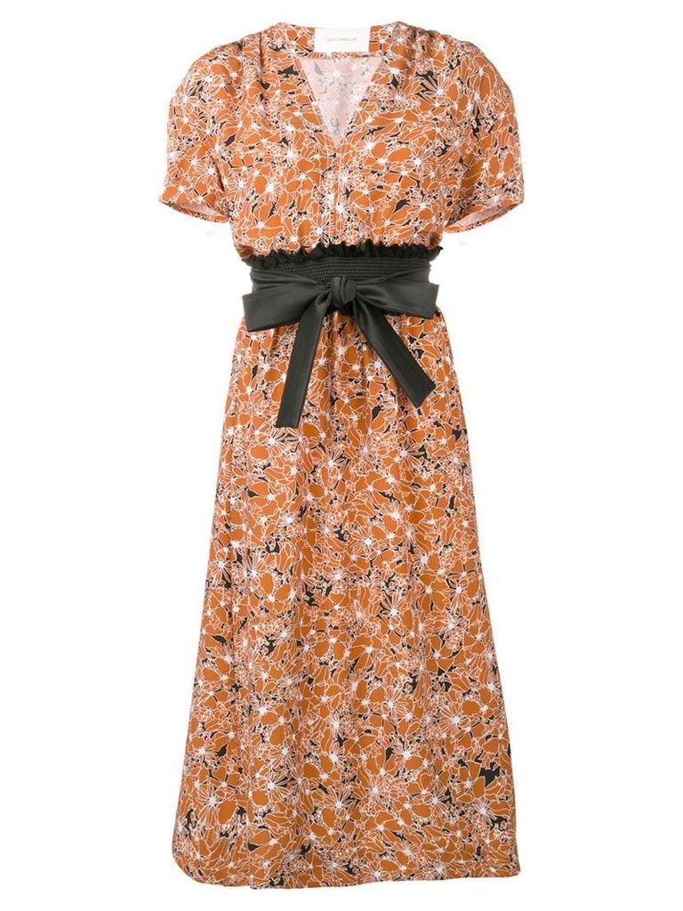 Cédric Charlier floral print midi dress - Orange