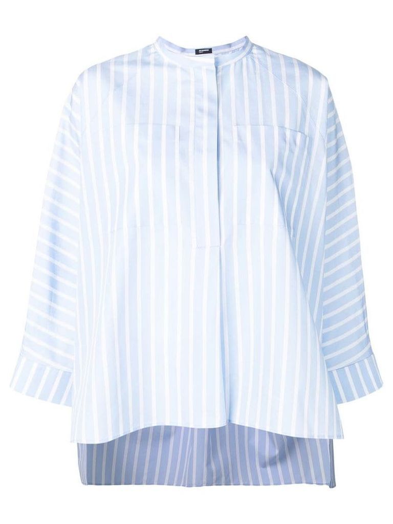 Jil Sander Navy striped collarless shirt - Blue