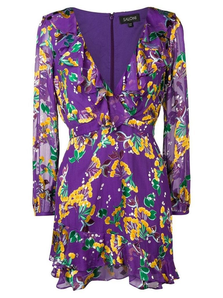 Saloni floral print ruffle dress - Purple