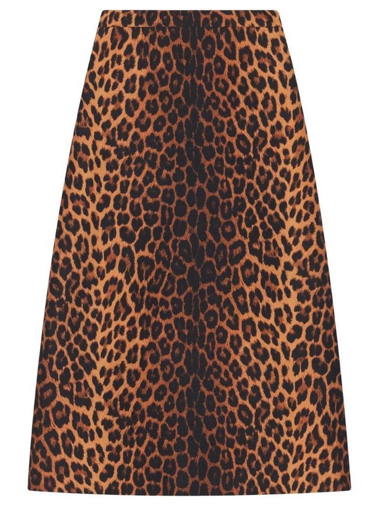 Gucci Leopard print wool pencil skirt - Brown