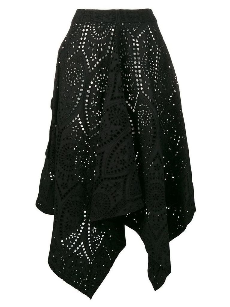 Ganni asymmetric perforated skirt - Black