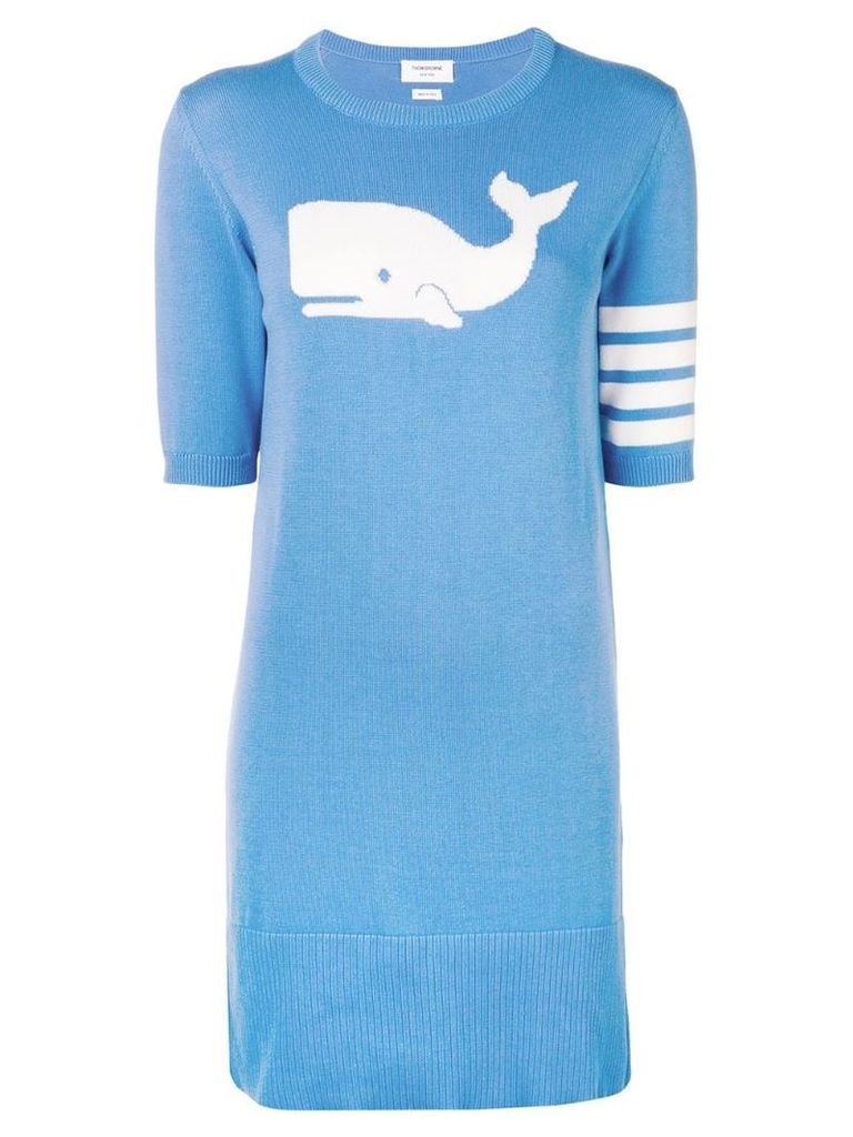 Thom Browne 4-Bar Whale Icon Intarsia Minidress - Blue