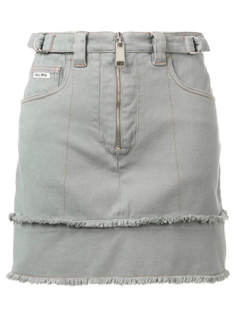Miu Miu zip fringed denim skirt - Grey