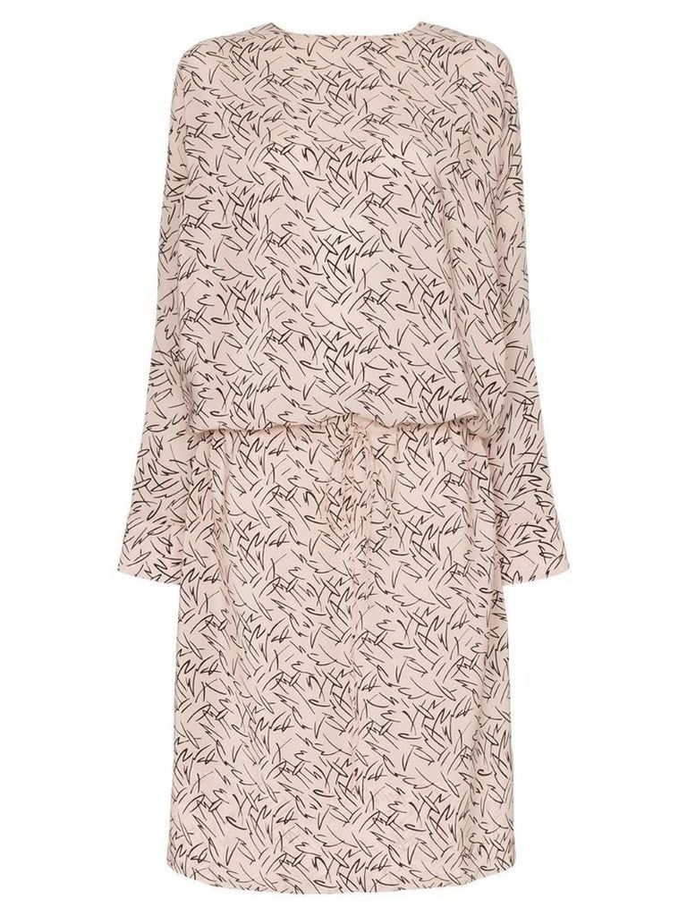 Plan C leaf print V back silk dress - Pink