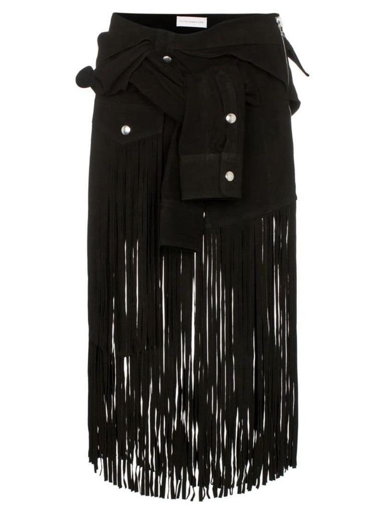 Faith Connexion sleeve detail fringed suede skirt - Black