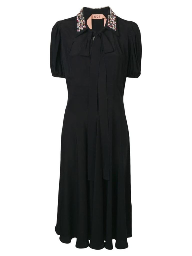 Nº21 rhinestone collar midi dress - Black