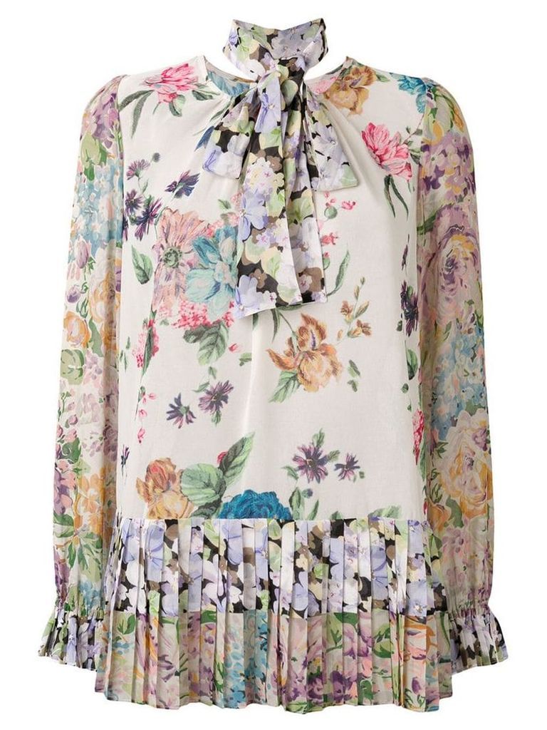 Zimmermann floral print pussy bow blouse - Neutrals