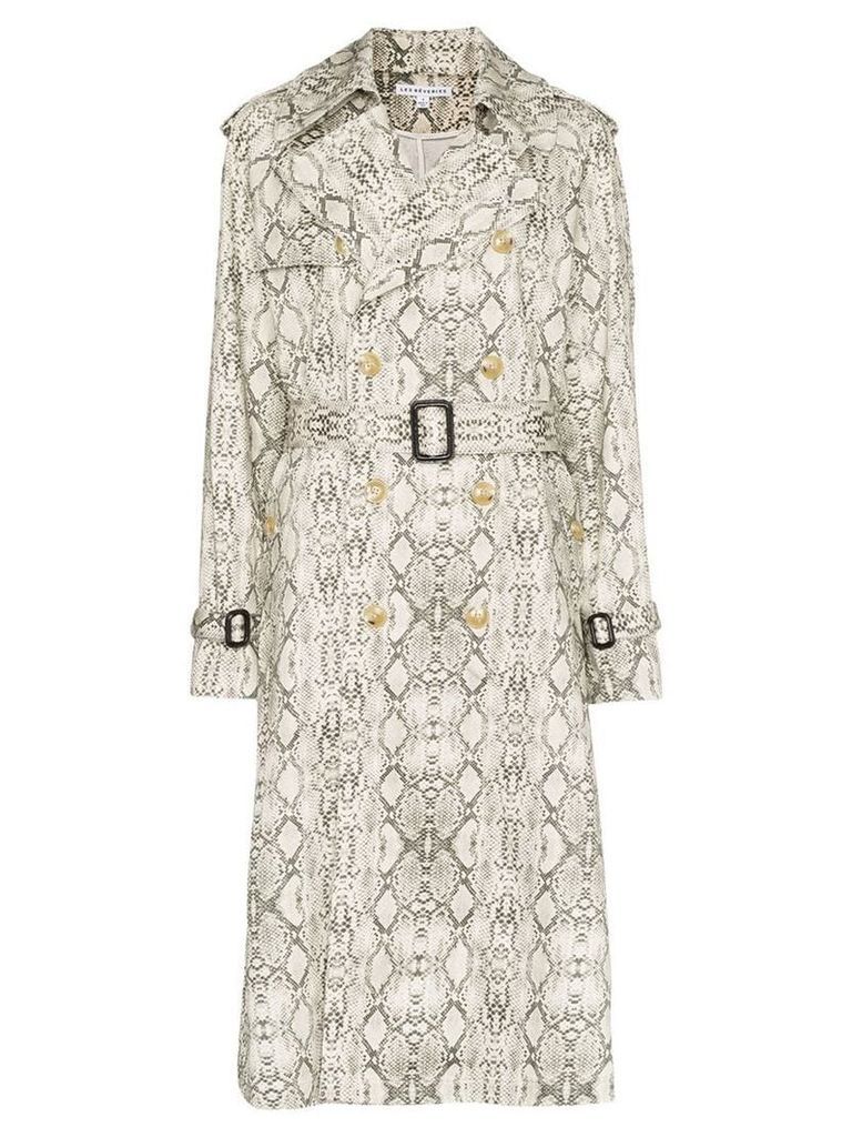 Les Reveries snake print belted mid-length trench coat - Neutrals