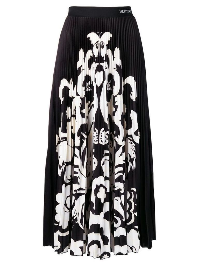 Valentino floral print pleated midi skirt - Black