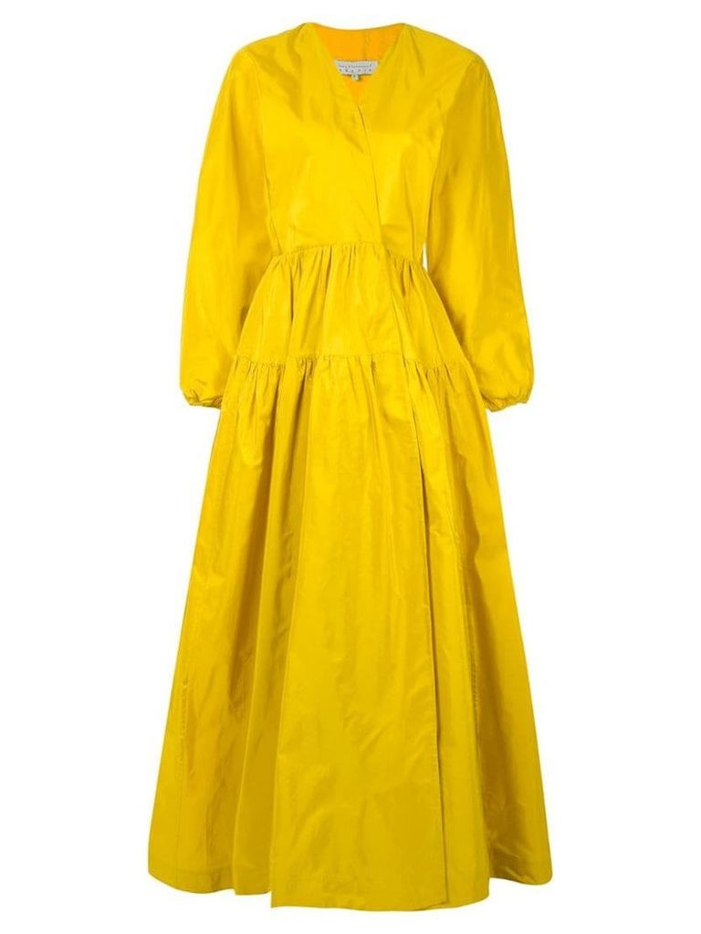 Abadia Gathering Layered Silk Dress - Yellow