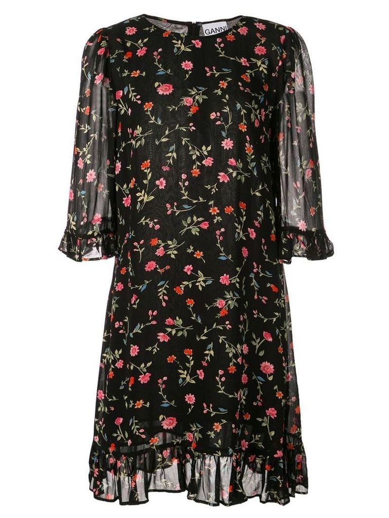 Ganni floral print mini dress - Black