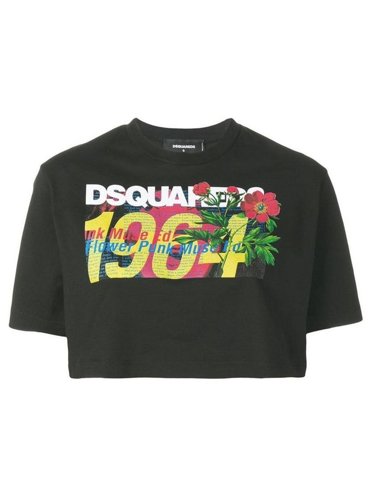 Dsquared2 cropped floral logo T-shirt - Black