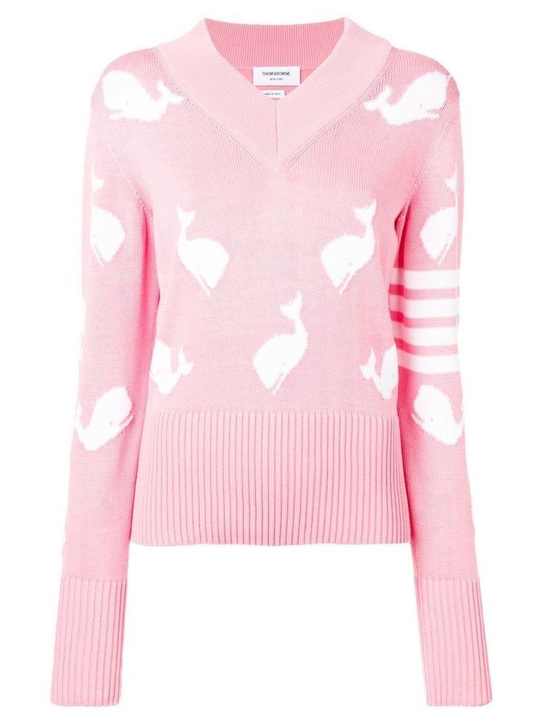 Thom Browne 4-Bar Whale Icon Intarsia Pullover - Pink
