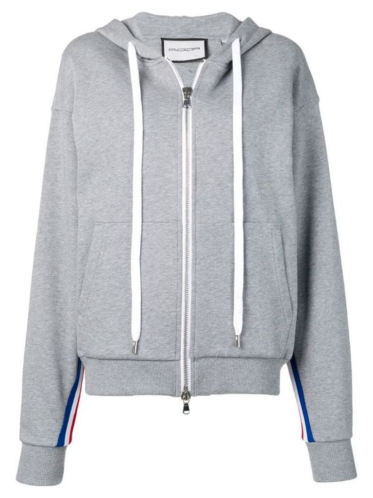 Roqa side stripe zip front hoodie - Grey