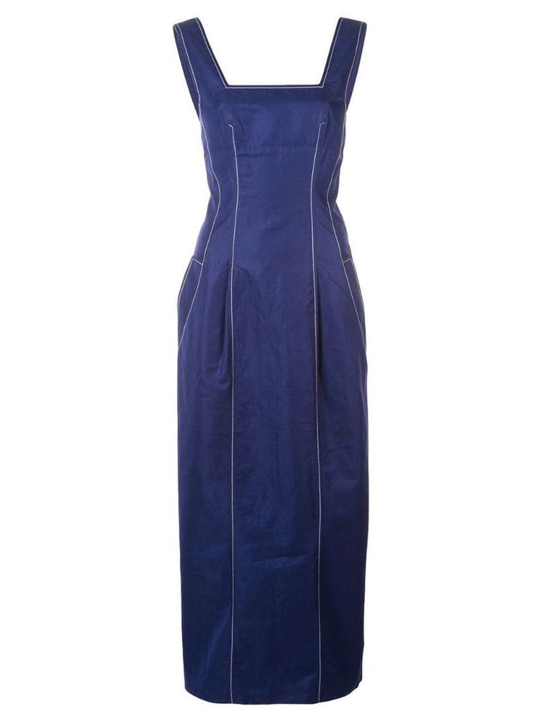 Derek Lam Square Neck Cotton Twill Cami Dress with Pegged Hem - Blue
