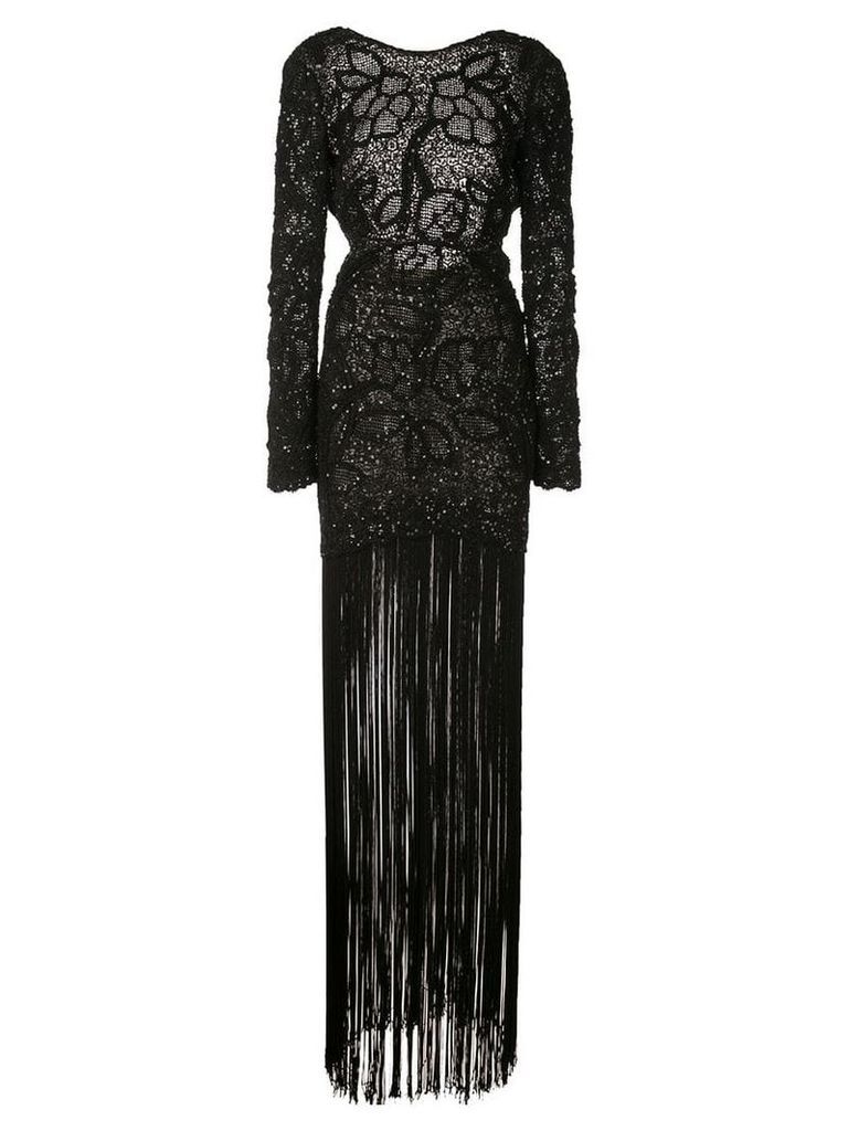 Oscar de la Renta sparkly mesh fringed dress - Black