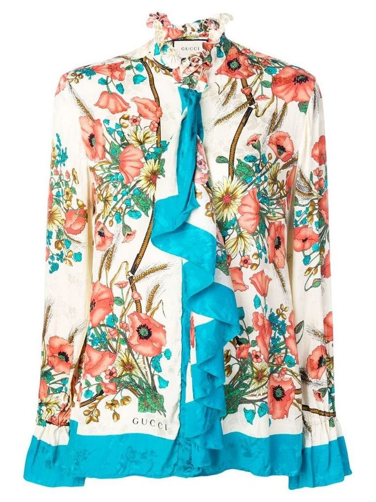 Gucci floral ruffled blouse - Neutrals