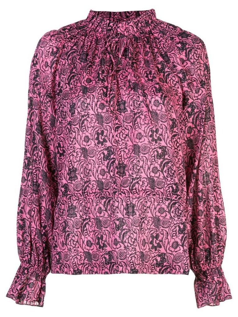 Derek Lam 10 Crosby Long Sleeve Floral Print Ruffle Neck Blouse - Pink
