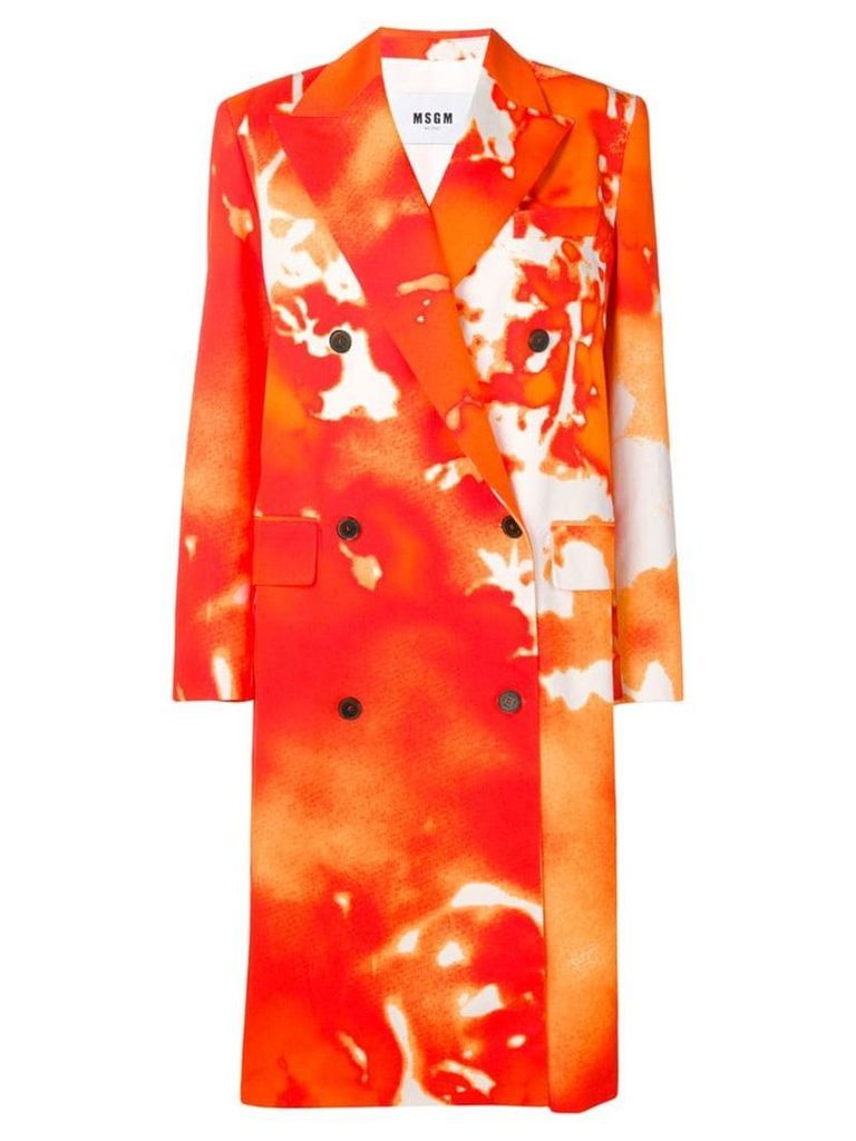 MSGM abstract print double breasted coat - Orange