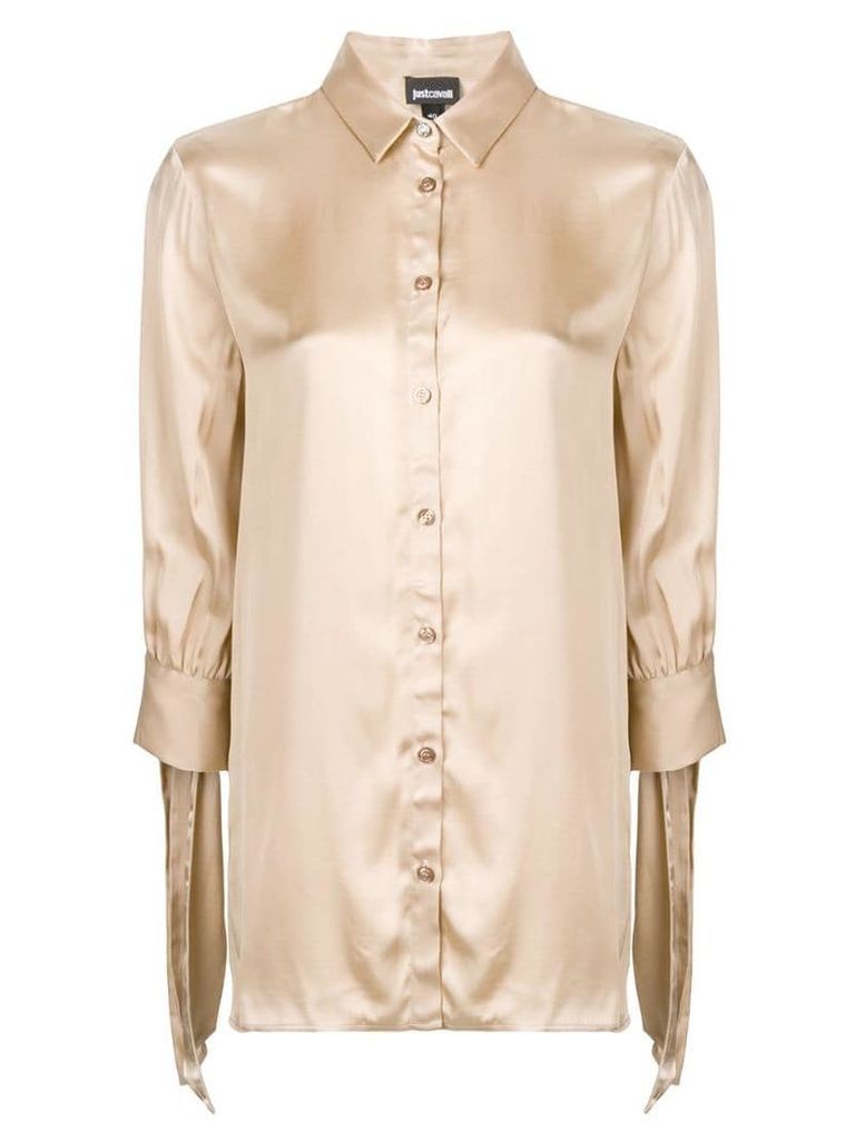 Just Cavalli draped-sleeve fitted blouse - Neutrals