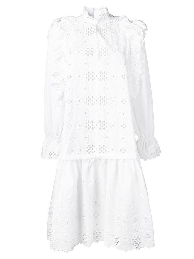 Alberta Ferretti embroidered ruffle detail dress - White