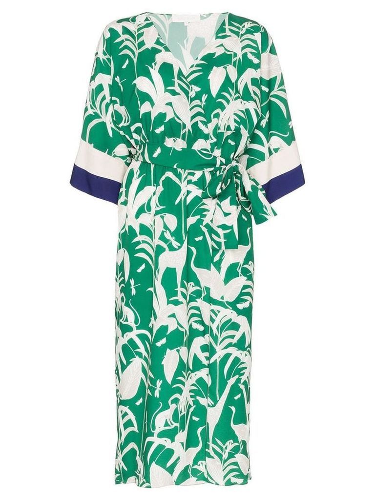 Borgo De Nor Leaf-print belted kimono dress - Green