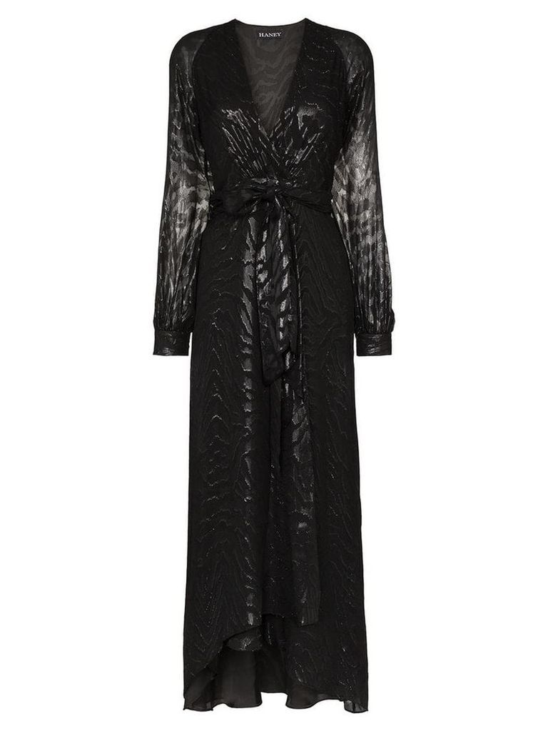 Haney Coco belted silk and lurex gown - Black