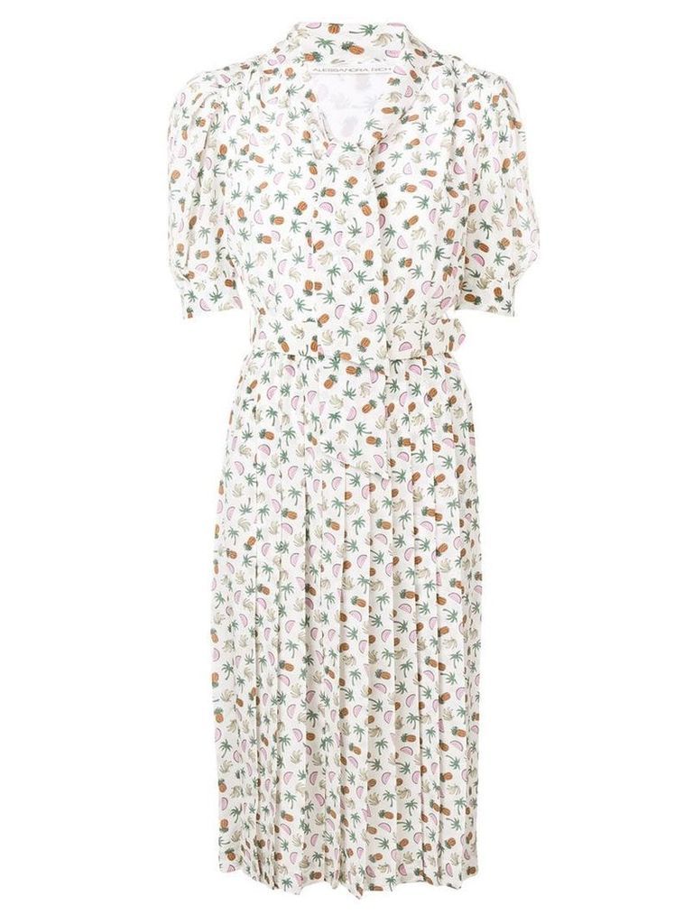 Alessandra Rich fruit print pleated dress - White
